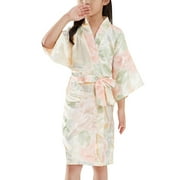 Little Girls Silk Bathrobe Kids Long Sleeve Floral Satin Kimono Robe for Party Dress Nightgown Pajamas Sleepwear